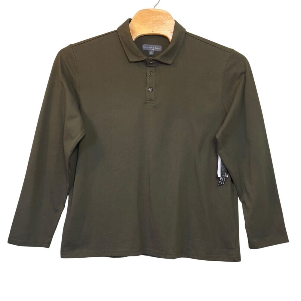 Bleecker &‎ Broad New York Long Sleeve 1/4 Button Polo Military Green Cotton New